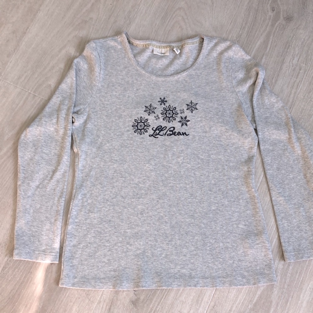LLBean Woman’s Long Sleeve Waffle Knit Thermal Top Grey size L